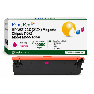 Printpen HP W2123X (212X) Kırmızı Chipsiz (10K) M554 M555 Toner