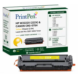 Printpen Hp W2222X (222X) & Canon Crg-075H Sarı Chipsiz (2.5K) Laserjet Pro 3201 3203 Toner