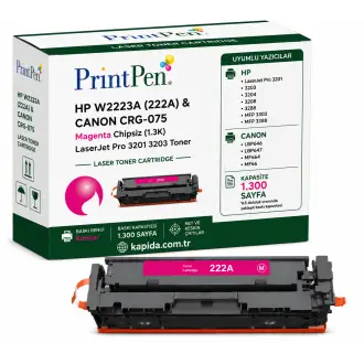 Printpen Hp W2223A (222A) & Canon Crg-075 Kırmızı Chipsiz (1.3K) Laserjet Pro 3201 3203 Toner