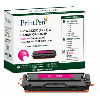 Printpen HP W2223X (222X) & Canon CRG-075H Kırmızı Chipsiz (2.5K) LaserJet Pro 3201 3203 Toner
