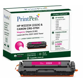 Printpen Hp W2223X (222X) & Canon Crg-075H Kırmızı Chipsiz (2.5K) Laserjet Pro 3201 3203 Toner