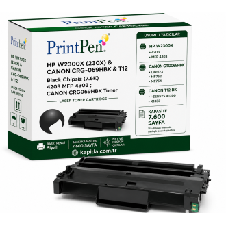 Printpen HP W2300X (230X) & Canon CRG-069HBK & T12 Black Chipsiz (7.6K) 4203 MFP 4303 ; Canon CRG069HBK Toner