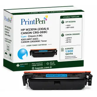 Printpen Hp W2301A (230A) & Canon Crg-069C Mavi Chipsiz (1.9K) 4203 Mfp 4303 ; Canon Crg069C Toner
