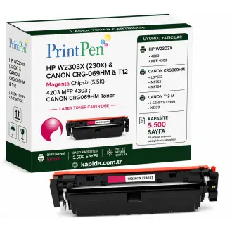 Printpen Hp W2303X (230X) & Canon Crg-069Hm & T12 Kırmızı Chipsiz (5.5K) 4203 Mfp 4303 ; Canon Crg069Hm Toner