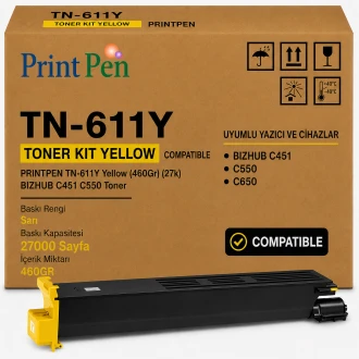 Printpen KONICA MINOLTA TN-611Y Yellow (460Gr) (27k) BIZHUB C451 C550 Toner Printpen KONICA MINOLTA TN-611Y Yellow (460Gr) (27k) BIZHUB C451 C550 Toner