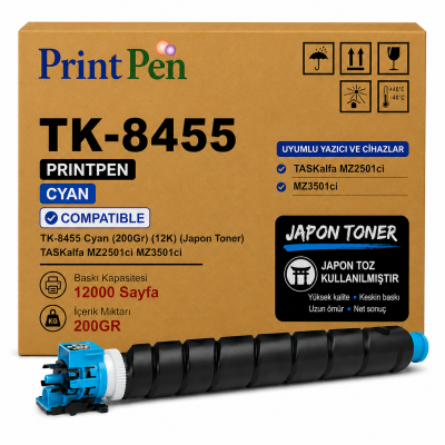 Printpen KYOCERA TK-8455 Cyan (200Gr) (12K) (Japon Toner) TASKalfa MZ2501ci MZ3501ci