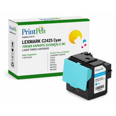 Printpen LEXMARK C2425 Cyan Yüksek Kapasite (C235HC0) (2.3K) C2325 C2425 Toner