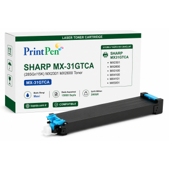Printpen Sharp MX-31GTCA Mavi (285Gr/15K) MX2301 MX2600 Toner